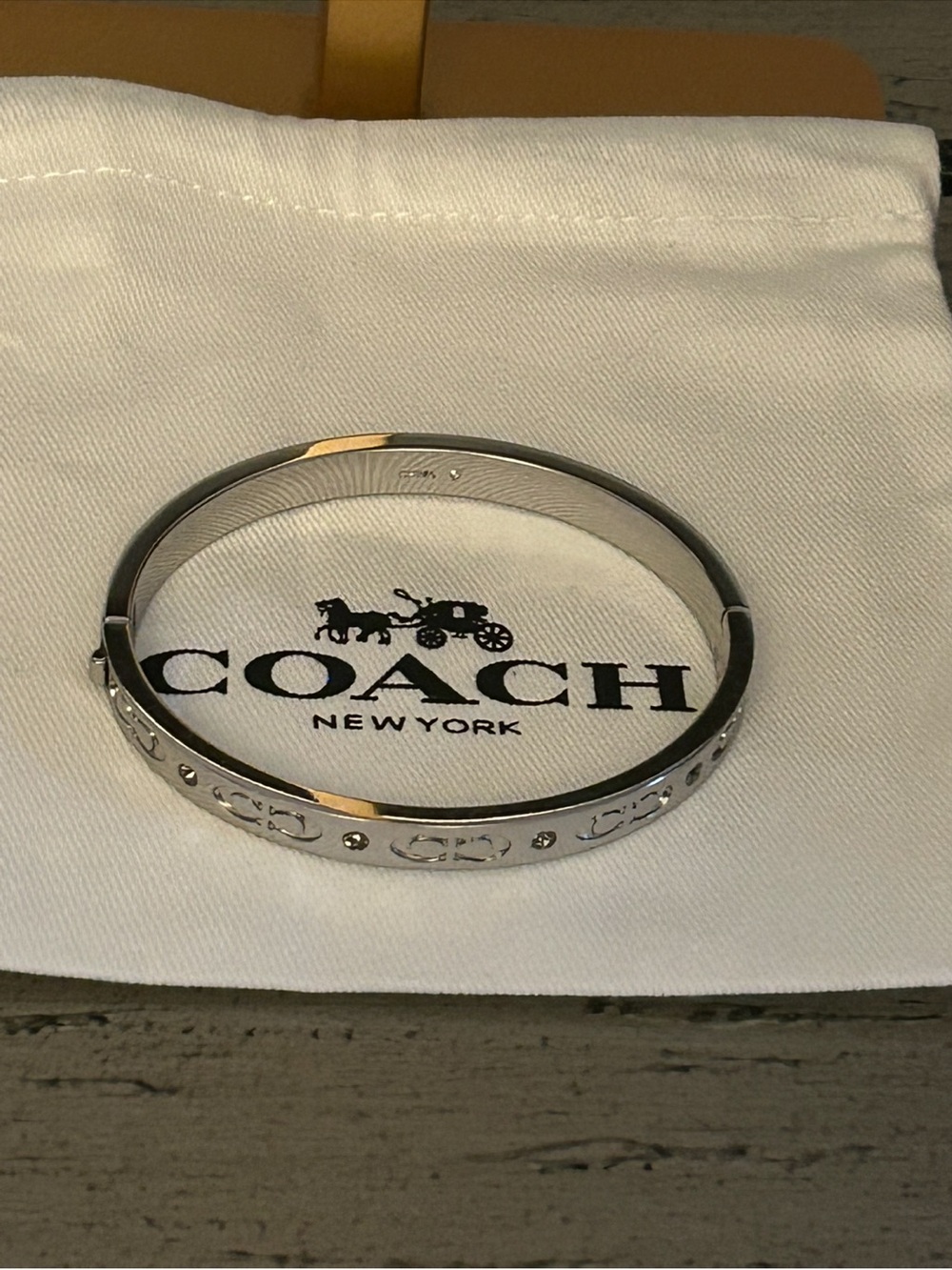 COACH Signature CC & Crystal Accents Hinged Bangle Bracelet w Dust bag - Picture 2 of 13